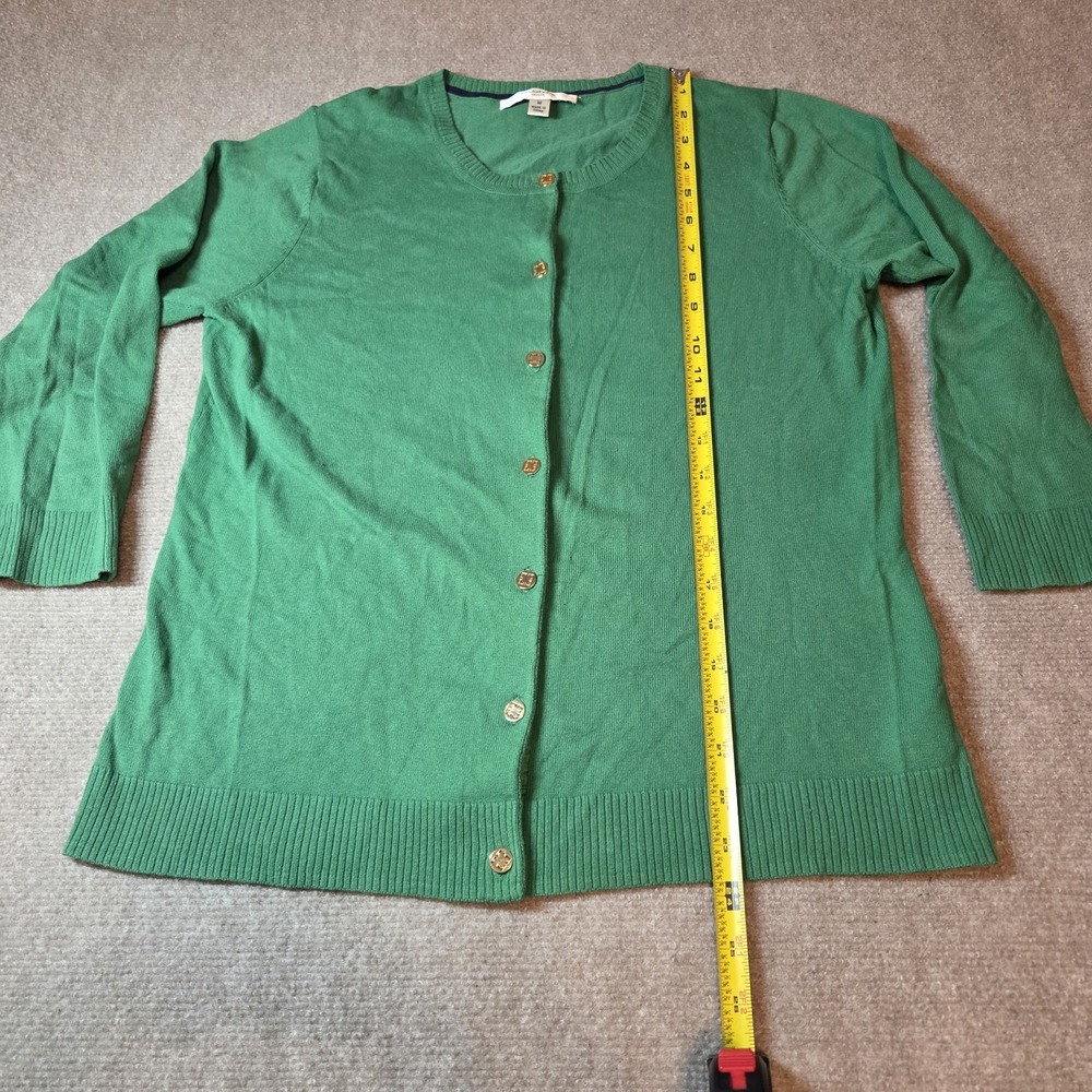 Liz Claiborne New York Green Cardigan Sweater Gold Logo Buttons Womens Medium - Picture 2 of 6
